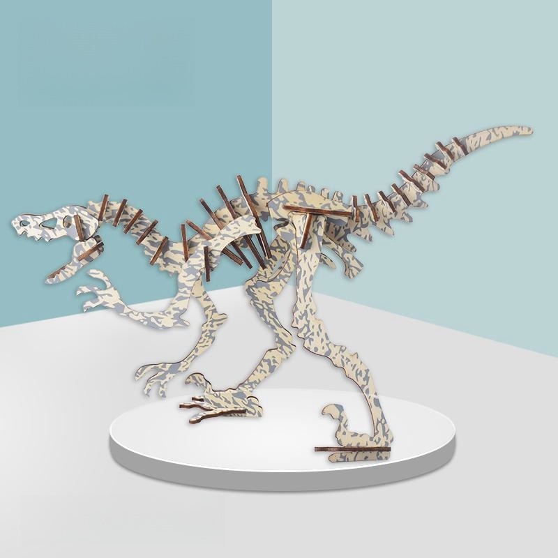 a dinosaur composed of wooden puzzles
